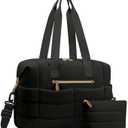 Travel Duffel Bag, Puffer Gym Bag for Women Weekender Overnight Bags, Carry On Luggage Tote Hospital Bag for Women Labor Delivery with Toiletry Pouch(Black, L)