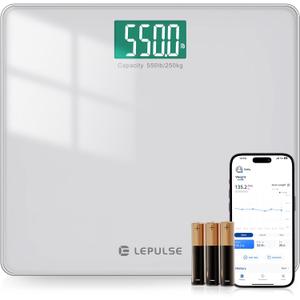 LEPULSE 550lb Bathroom Digital Scale for Body Weight BMI, Extra Wide Platform High Capacity Large Backlit Display, Most Accurate Bathroom Scale up to 500 lbs Weight Scale with APP, 8mm Tempered Glass