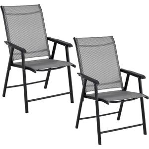 BTEXPERT Set of 2,Heavy Duty Patio Folding Chair Outdoor Indoor Portable Dining Sling Back Metal Frame with Armrests Lawn Pool Courtyard Porch Balcony Garden (Grey)