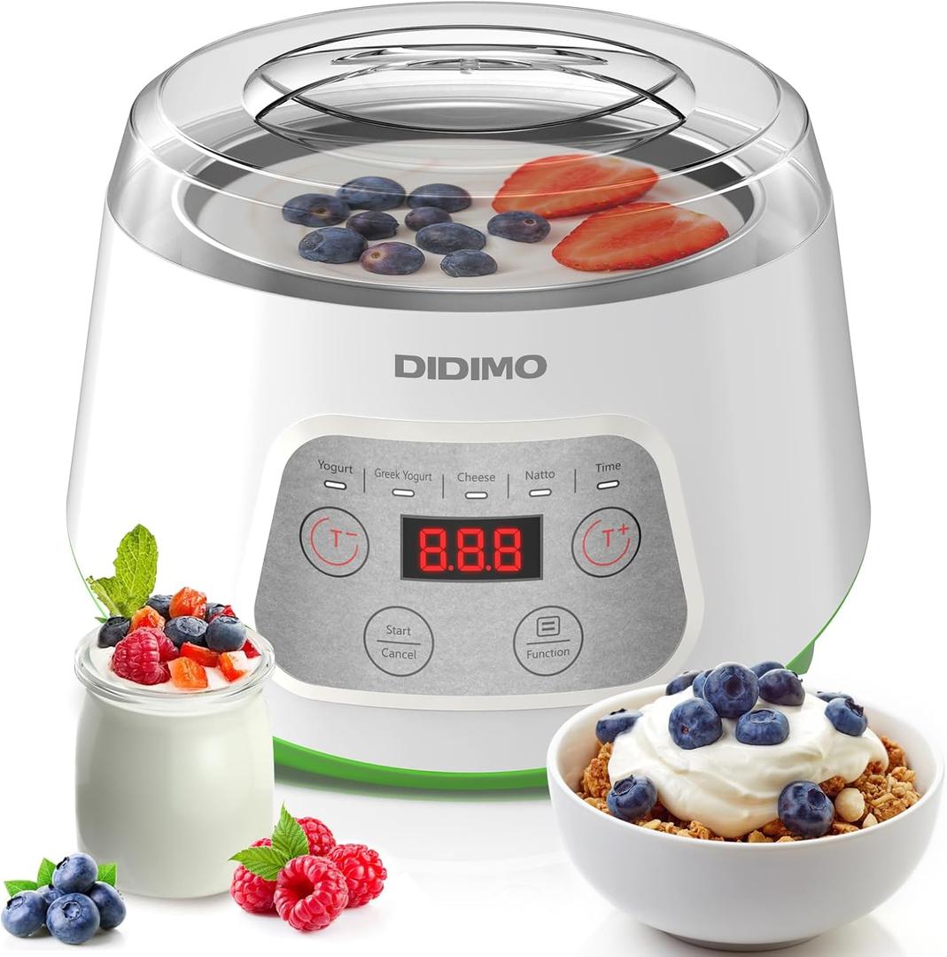 Yogurt Maker, Greek Yogurt Maker with Timer Control and Strainer, Yogurt Maker Machine with Stainless Steel Liner, Electric Portable Yogurt Maker for Yogurt, Greek Yogurt, Cheese, Natto (White)