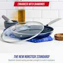 Blue Diamond 12" Nonstick Frying Pan with Lid, Diamond Infused PFAS & PTFE-Free Ceramic Skillet, Dishwasher & Oven Safe, Stay Cool Handle, Durable Non Toxic Metal Utensil Safe, Glass Lid, Blue