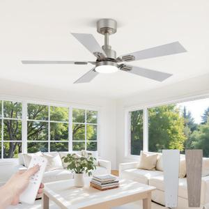 Fanbulous 42 Ceiling Fans with Lights and Remote, Modern Low Profile Ceiling Fans with Dimmable 3CCT Quiet DC Motor, Reversible Celing Fan with 6-Speeds Timer for Bedroom, Nickel
