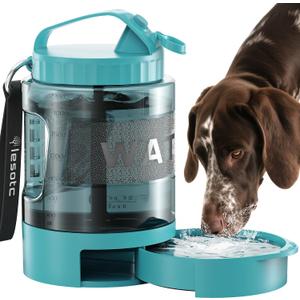 lesotc Portable Dog Water Bowl Dispenser - 77oz Travel Water Bottle with Pop-Out Drinking Bowl, No-Spill Design for Camping, Hiking & Car Rides - Keep Your Dog Hydrated Anywhere, LightBlue