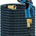 HBlife Expandable Garden Hose 100FT, Flexible Lightweight Water Hose with 10 Function Nozzle Sprayer Expanding Durable Hose with 3/4 Inch Fittings No-Kink, Black & Blue