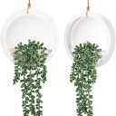 Der Rose 2 Pack Fake Plants Hanging Artificial Succulents Plants in White Pots for Living Room Bathroom Accessories Boho Wall Decor