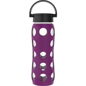 Lifefactory 22-Ounce BPA-Free Glass Water Bottle with Classic Cap and Protective Silicone Sleeve, Plum