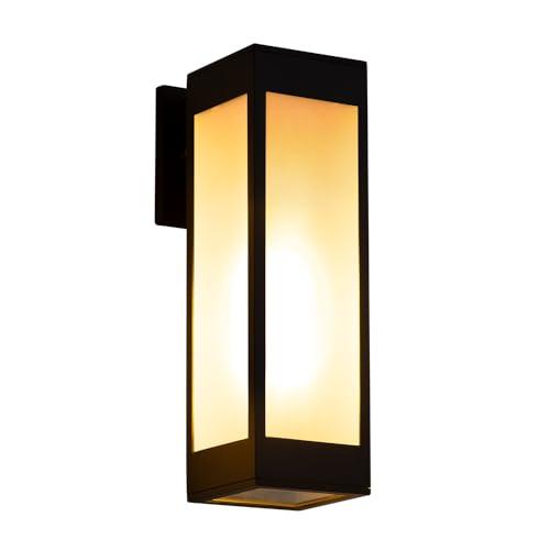 Cerdeco 13 Inches Outdoor Wall Light Modern Outdoor Wall Sconce,Aluminum Black Porch Sconce Wall Mounted Lighting with E26 Socket and 3 Side Frosted Glass[ETL Listed]