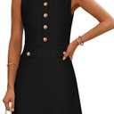 MEROKEETY Women's Summer Sleeveless Mini Dresses Button Crewneck A Line Elegant Sweater Tank Dress, Black, Small