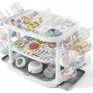 Baby Bottle Drying Rack,3-Tier Large Capacity Countertop Organizer with 360 Ventilation, Removable Drip Tray, Non-Slip Base  Easy to Clean Bottle Holder for Baby Accessories