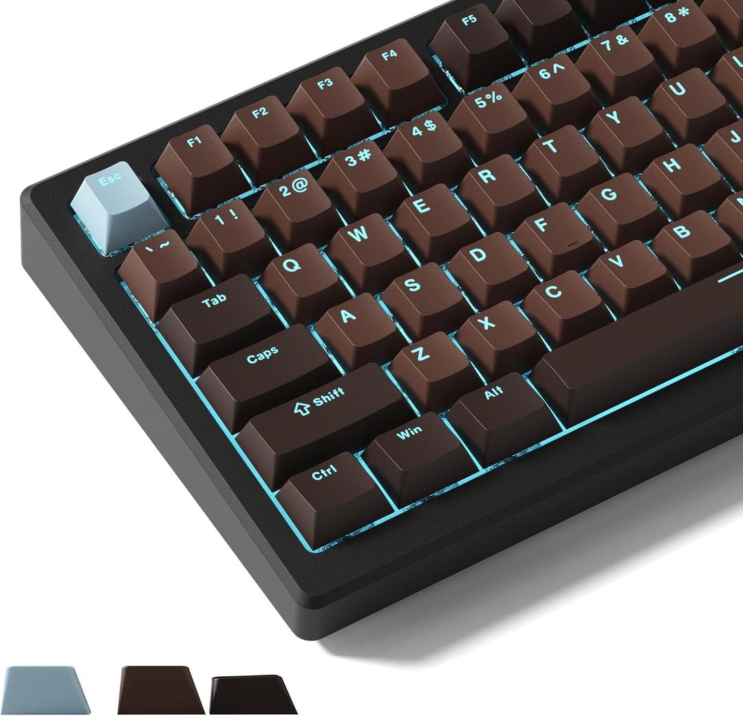 Womier Shine Through Keycaps for Mechanical Keyboard, Retro Brown PBT Keycaps Cherry Profile Key Cap 60 65 75 100 Percent for 61/64/68/84/87/100/104/108 Retro Gaming Mechanical Keyboard