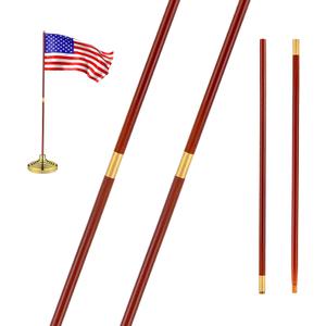 Landical 2 Pcs Indoor or Parade Flagpole Solid Wooden Flag Pole Brass Screw Joint Indoor Flag Pole, Brown and Gold (8 ft)