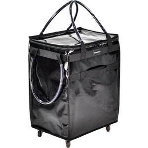 Reusable Grocery Bag On Wheels Large Capacity Shopping Trolley Foldable Rolling Tote Bag with Heavy Duty Handle for Travel (Black, Large)