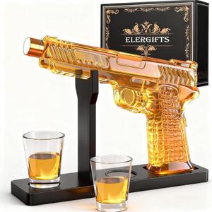 Whiskey Decanter Sets for Men, 10.5oz/300ML Handcrafted Gun Decanter Set with Shot Glass, Unique Birthday Gifts Idea for Dad, Husband, Boyfriend, Brother, Gun Liquor Dispenser Fun Conversation Starter