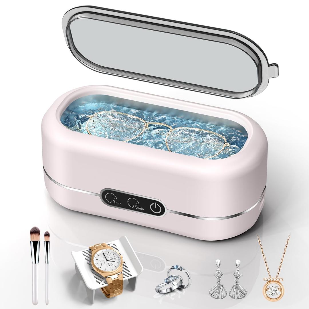 Jewelry Cleaner Ultrasonic Machine, Upgraded 48KHz Ultrasonic Cleaner With 304 Stainless Steel for Jewelry, Eyeglasses, Rings, Watch Strap, Dentures-Pink