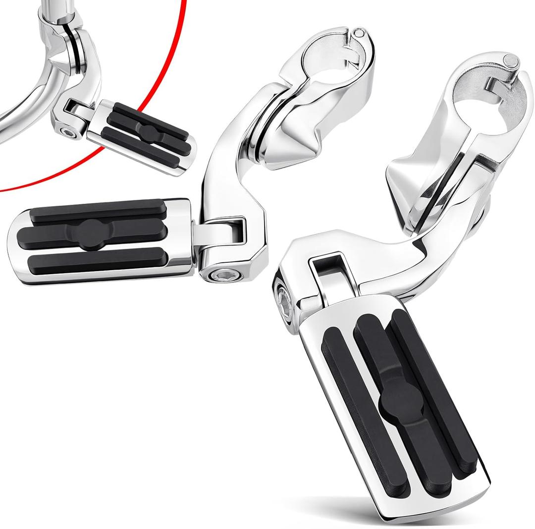 Benlari Motorcycle Adjustable Highway Footpegs Style 2 Chrome Short Angled Fit for Harley Touring Street Glide Softail Dyna Sportster fits 1"(25mm) 1-1/4"(32mm) Engine Guard