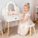 Leeshyah Kids Vanity Set for Little Girls with Touch-Button 3-Color Light Mirror, Wooden Pretend Play Makeup Table with 11 Accessories, Toddler-Sized Beauty Desk for Ages 3+, 14 inches x 21.7 inches x 34.6 inches