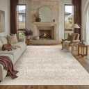 PureCozy 8x10 Area Rugs Washable Beige Living Room Bedroom Vintage Carpet Indoor Large Non Slip Soft Low Pile Thin Rug Retro Accent Office Dining Room Home Office Rug
