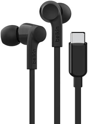 Belkin SoundForm Wired Earbuds with USB-C Connector, in-Ear Earphones w/Microphone - USB-C Headphones for iPhone 16, iPhone 15, iPad mini, Galaxy S25, Google Pixel 9, Android, and More - Black