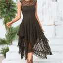R.Vivimos Womens Lace Long Dress with Slip Two Pieces (Black, XL)
