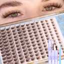Brown Lash Clusters Kit Fairy Eyelash Clusters Natural Lash Extensions Kit Wispy Cluster Eyelash Extensions 3D Dark Brown Individual Eyelashes with Lash Bond and Seal, Tweezers CC-Curly 8-16MM 144PCS