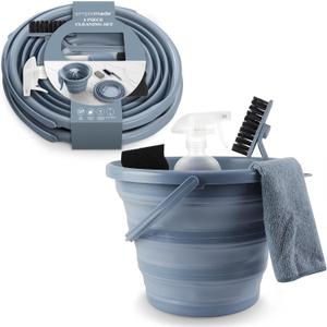 SIMPLEMADE Collapsible Bucket Cleaning Set - Includes 2 Foldable Buckets, Spray Bottle, Rag, Scrubbing Brush and Sponge - Holds Up to 10 liters, Easy Storage, All-Purpose Cleaning Solution (Blue)