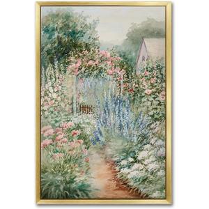 AIMAILON Vintage Gold Canvas Wall Art Framed Decor for Bedroom Living Room Abstract Nature Theme Spring Atmosphere Picture Colorful Flower Cottagecore Print Artwork Desktop Decor 12x18 (Green Garden)