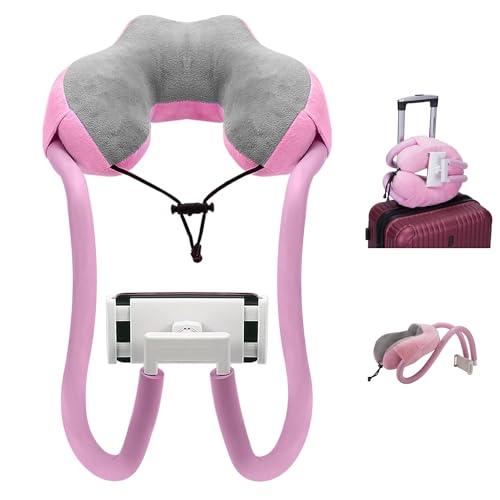 Chapter Seven U Pillow Neck Phone Holder for Recording, Neck Pillow Lazy Phone Bracket, 360°Rotation Universal Mobile Phone Tablet Stand for Home,Travel, Outdoor (Pink)