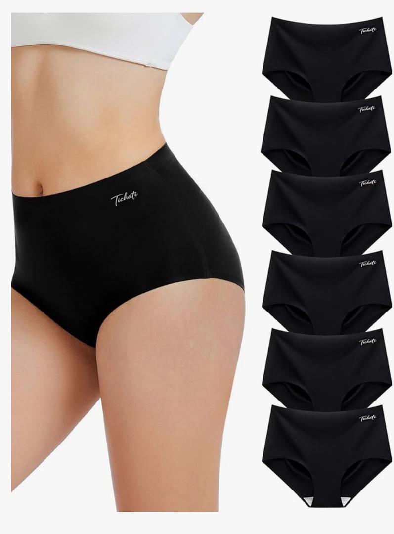 Tichati 6 Pack Womens Underwear High Waisted Seamless Full Coverage Briefs No Show Ladies Panties (Regular & Plus Size), Large