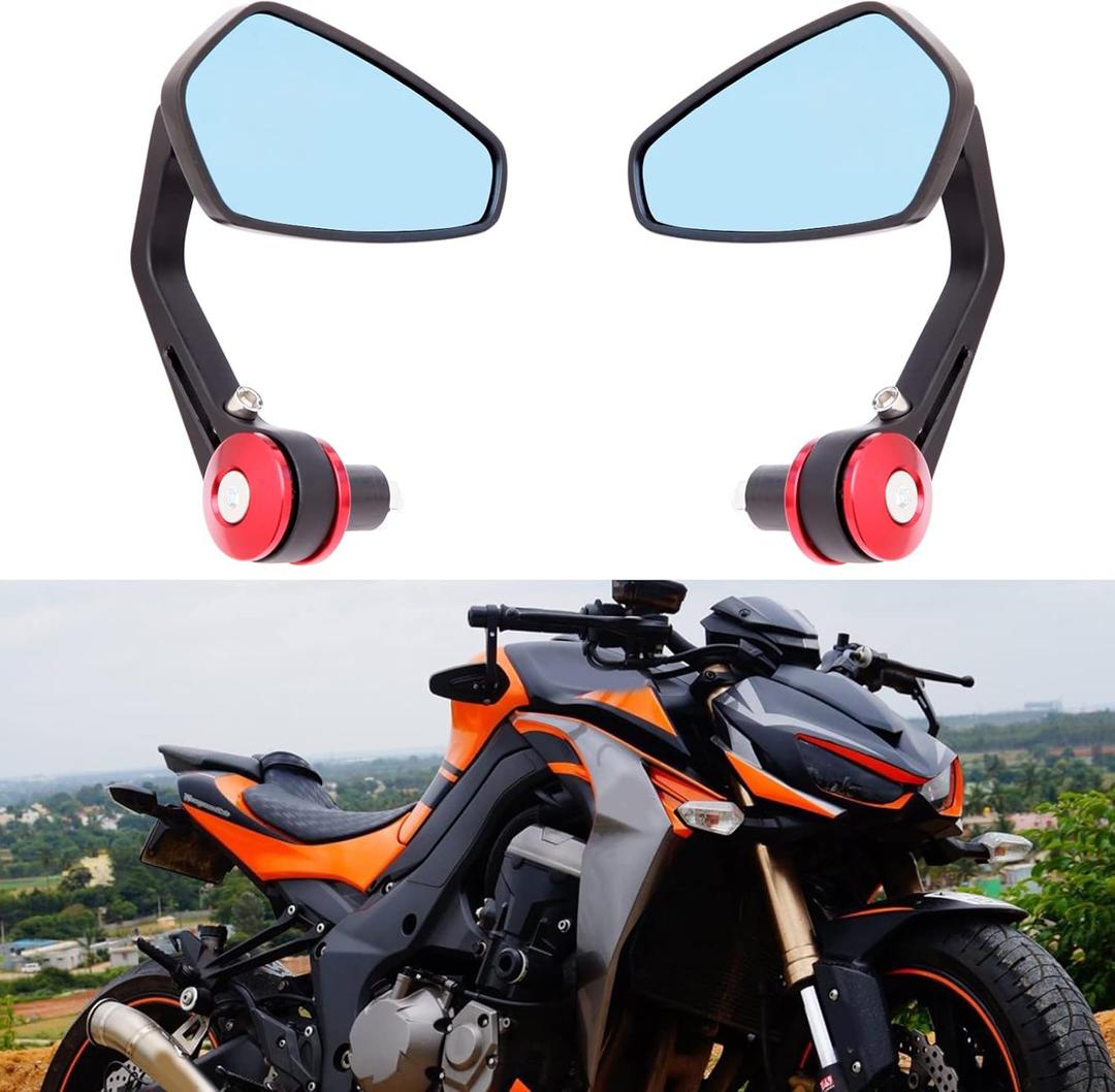 Universal Black Motorcycle Mirrors Bar End Side Mirror Compatible with Honda Scooter Suzuki Yamaha Kawasaki Victory Harley Davidson (Red-Arrow)