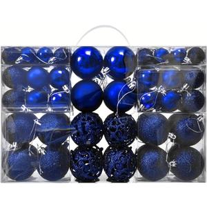 NJN 100 Pcs Christmas Ball Ornament Set, Royal Blue Ornaments for Xmas Tree Decor Plastic Shatterproof Decorative Hanging Baubles for Holiday Party Wedding Tree Decoration