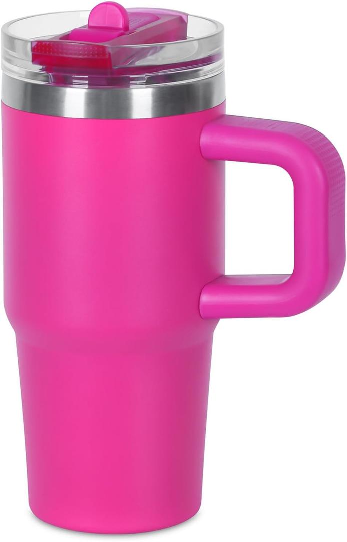 14 oz Tumbler for kids with Detachable Flip Straw Lid and handle, 100% Leak Proof 14 oz mini cup, Stainless Steel Vacuum Insulated Tumbler, Wide Mouth Easy to Clean, Keep Cold or Hot (Hot Pink)