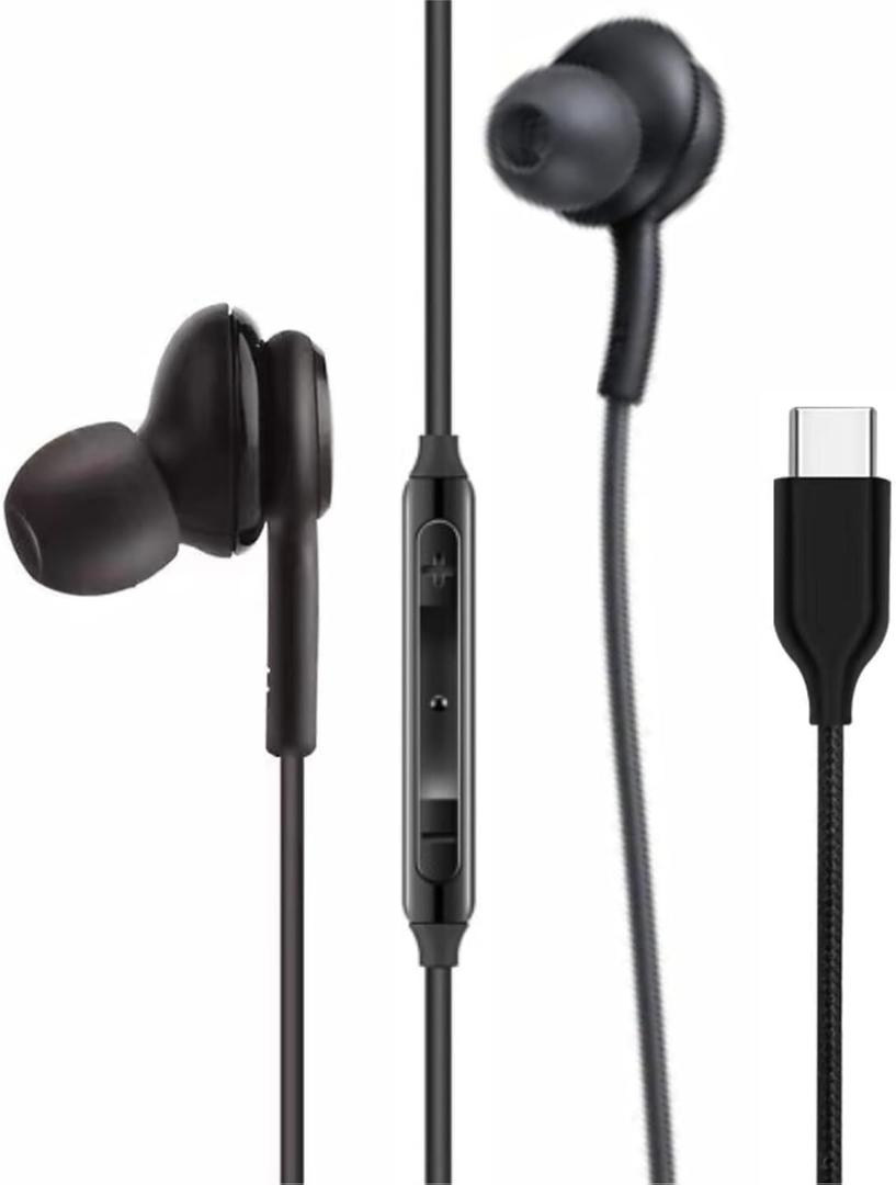 2025 New in-Ear Earbuds Stereo Headphones for Samsung Galaxy Z Fold6 S25 S24 S23 S22 S21 S20 Note 10 10+ - Designed with Microphone and Volume Remote Type-C Connector-(Black)