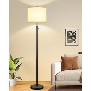 Nintiue 【Upgraded】 Dimmable Floor Lamp for Living Room, 11W LED Bulb Included, Modern Standing Lamp, Tall Pole Light with Linen Shade for Bedroom Reading Office Corner Nursery-Black