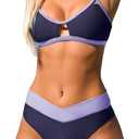 CUPSHE Bikini Set for Women Two Piece Swimsuits Cut Out High Waisted Scoop Neck V Cut Bottom (Small, Purple/Blue)