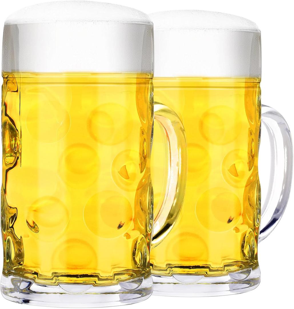 Zhehao 2 Pcs 44 oz Summer Jumbo Beer Mug Large Glass Stein Mugs with Handle Clear Drinking Mug Bulk Dimpled Cups for Juice Coffee Beer Fest Party BBQ Picnic Wedding Summer Party