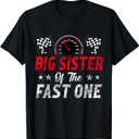 Big Sister Of The Fast One 1st Birthday Racing Car Family T-Shirt Black 2T