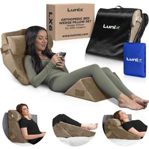 Lunix 3pcs Orthopedic Bed Wedge Pillow Set, Post Surgery Memory Foam for Back, Leg, and Knee Pain Relief, Adjustable Sitting Pillow for Sleeping, Acid Reflux, and GERD, with Hot Cold Pack, Brown (3pcs Brown)