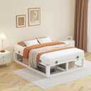 14 Inch Metal Full Bed Frame with Rounded Corner, Steel Support | Squeak Free, 12 Steel Slats, Headboard Hole, U-Shaped Groove, Easy Assembly, 6 Mattress Baffles, No Box Spring Needed, White
