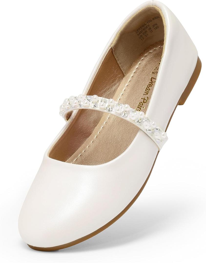 DREAM PAIRS Girls Mary Jane Dress Shoes Ballerina Flats for Wedding, Party (Toddler/Little Kid/Big Kid) 1 White