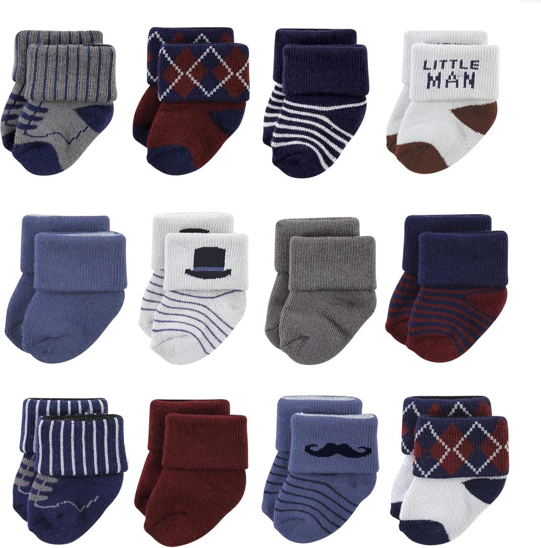 Hudson Baby baby-girls Cotton Rich Newborn and Terry Socks (0-6 Months, Gentleman 12-pack)