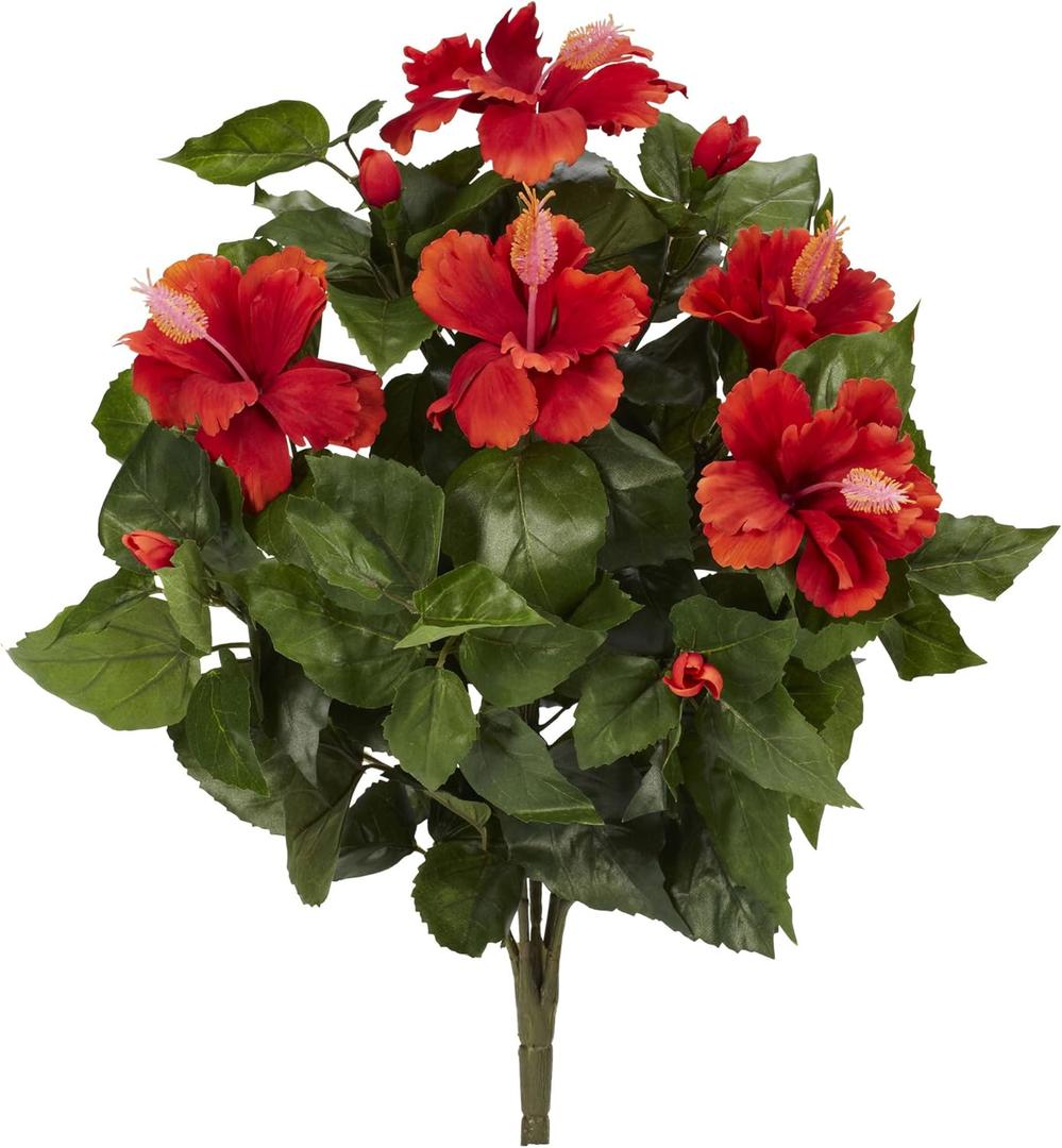Nearly Natural 20 Hibiscus (Set of 4) Artificial Plant, Red