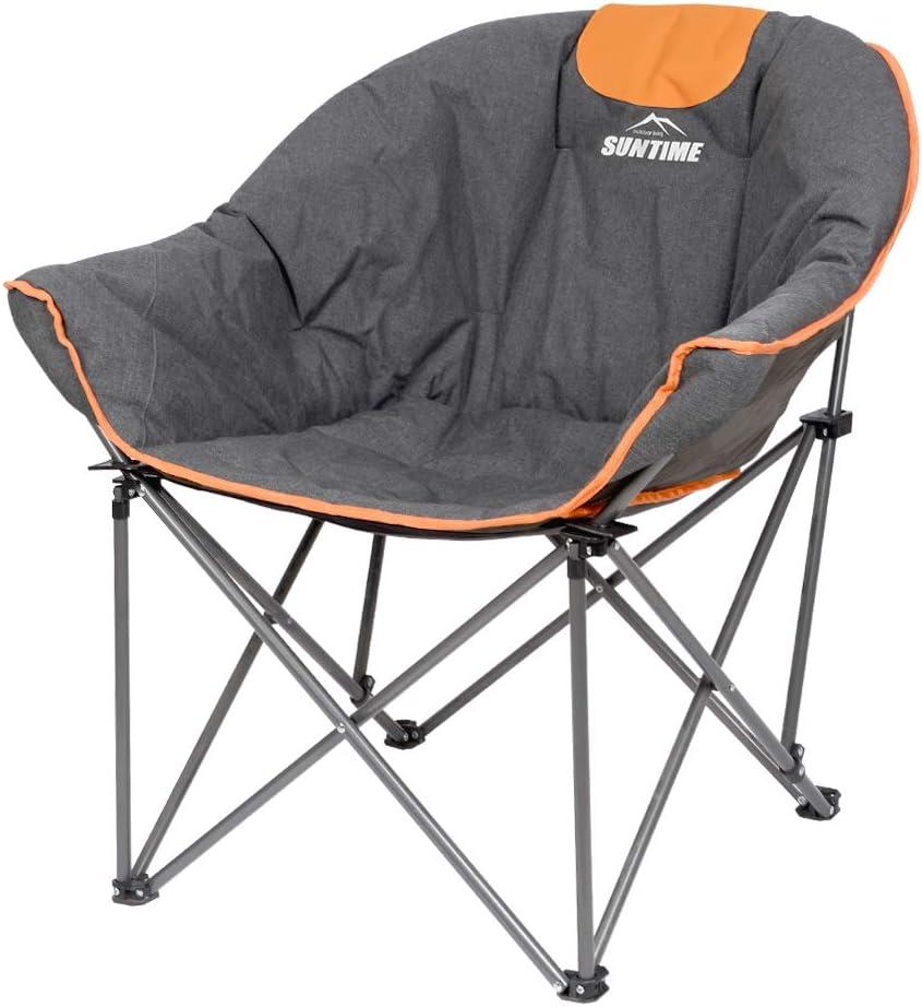 OUTDOOR LIVING SUNTIME Sofa Chair, Oversize Padded Moon Leisure Portable Stable Comfortable Folding Chair for Camping, Hiking, Carry Bag (Grey and Orange)