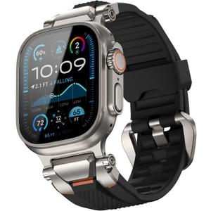 ULTIMAL Sport Band for Apple Watch 49mm/46mm/45mm/44mm, Soft TPU Strap with Stainless Steel Buckle & Connectors, Sweat-Resistant, Easy to Clean, Fits 155-225mm Wrist, for Apple watch Ultra 3/2/1, SE 3/2/1, Series 11/10/9/8/7/6/5/4 (Titanium/Black)