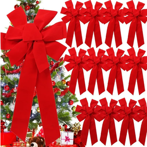 12 Packs Red Christmas Bows Outdoor Decorations,12x20 Large Christmas Tree Topper Bow, Velvet Wreath Bow with Glitter Gold Edge for Xmas Home Front Door Decor