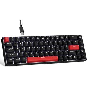 FFJ Portable 60% Mechanical Gaming Keyboard, Anti-ghostin, White LED Backlight, Compact 68 Keys Mini Wired Keyboard with Linear Red Switch for Windows Laptop PC Mac Gamer - Black
