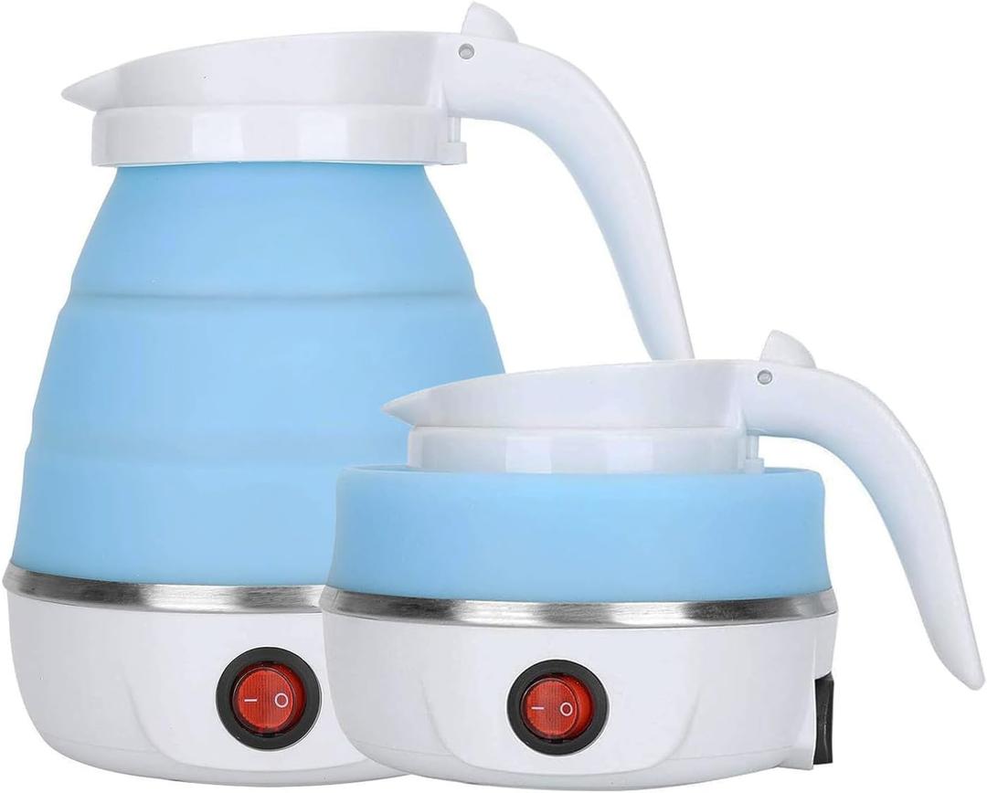 Travel Kettle Electric Small Foldable Portable Kettle,Silicone Collapsible Heating Water Boiler Tea Pot for Camping,Easy for Storage with Separable Power Cord (Blue pro)