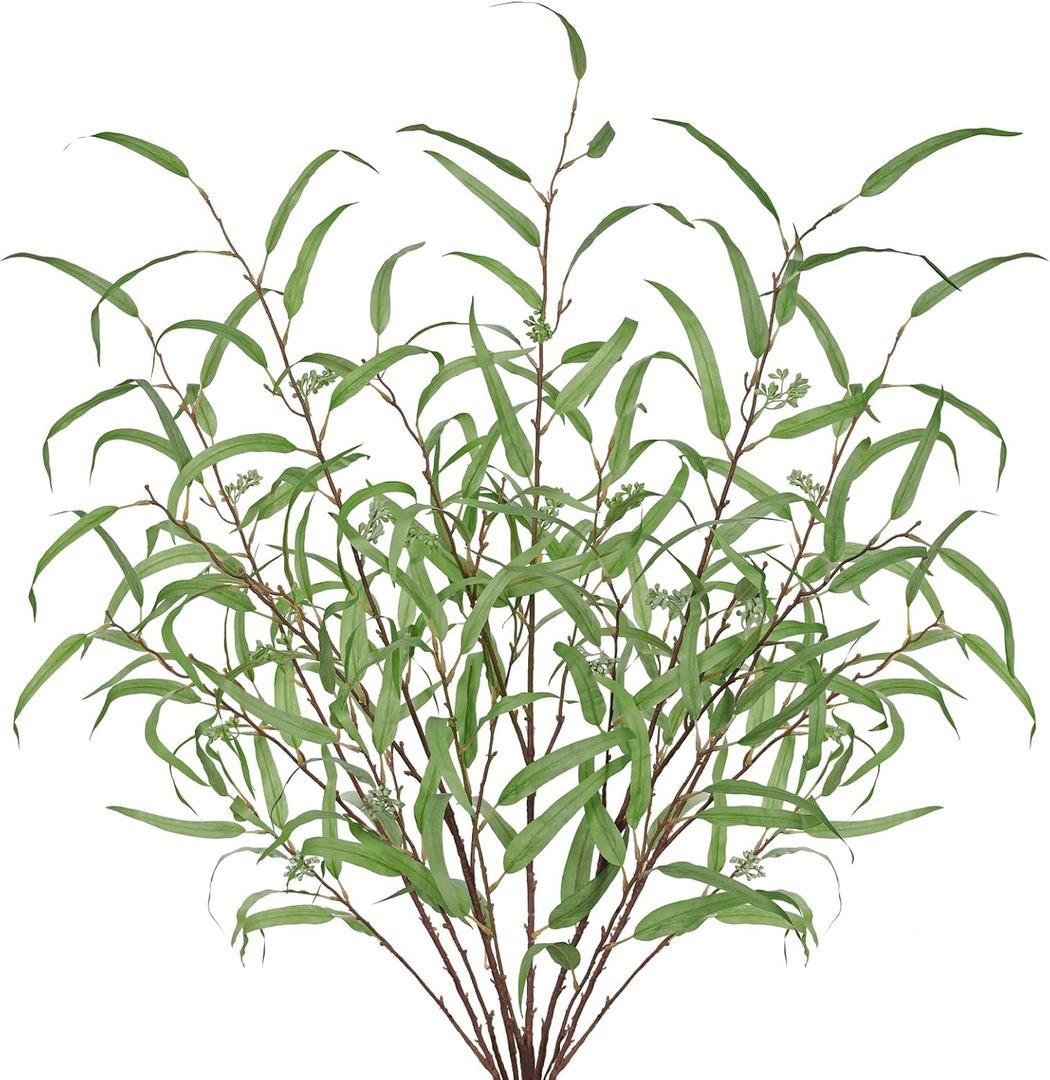 Briful 44.5 Tall Faux Eucalyptus Stems  Realistic Artificial Greenery Stems 5PCS Seeded Willow Eucalyptus Stems Brown Branches for Home, Office, Wedding, Bouquet, Centerpiece, Christmas Decoration