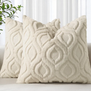 decorUhome Fall Throw Pillow Covers 18x18 Inch Set of 2, Soft Plush Decorative Faux Fur Beige Solid Couch Pillow Covers, Accent Farmhouse Neutral Square Euro Pillow Cases for Sofa Bed Living Room