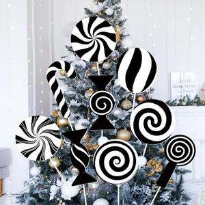 Jenaai 9 Pcs Black and White Christmas Decorations Indoor Large Candy Christmas Tree Picks Double Sided Peppermint Lollipop Ornaments for Xmas Tree Topper Party Supplies Home School Office Vase Decor