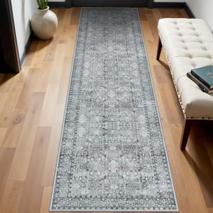 Washable Runner Rug for Hallways Kitchen Rugs 2x8 Grey - Non-Slip Stain Resistant Mat for Laundry Room Bathroom Soft Vintage Farmhouse Runners for Entryway Bedroom Dining Room